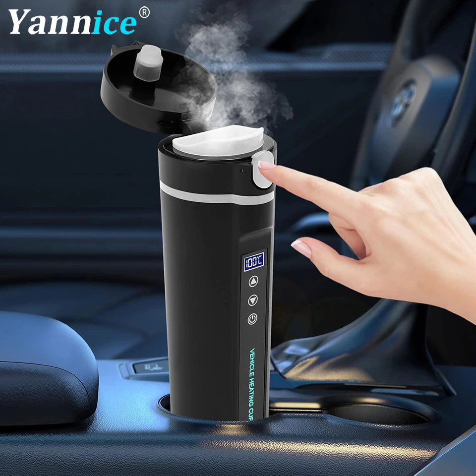 Tasse chauffante pour voiture intelligente de 450ml, couvercle Pop-up 12v 24v, écran tactile, contrôle de la température, tasse à café thermique Portable de voyage en acier inoxydable