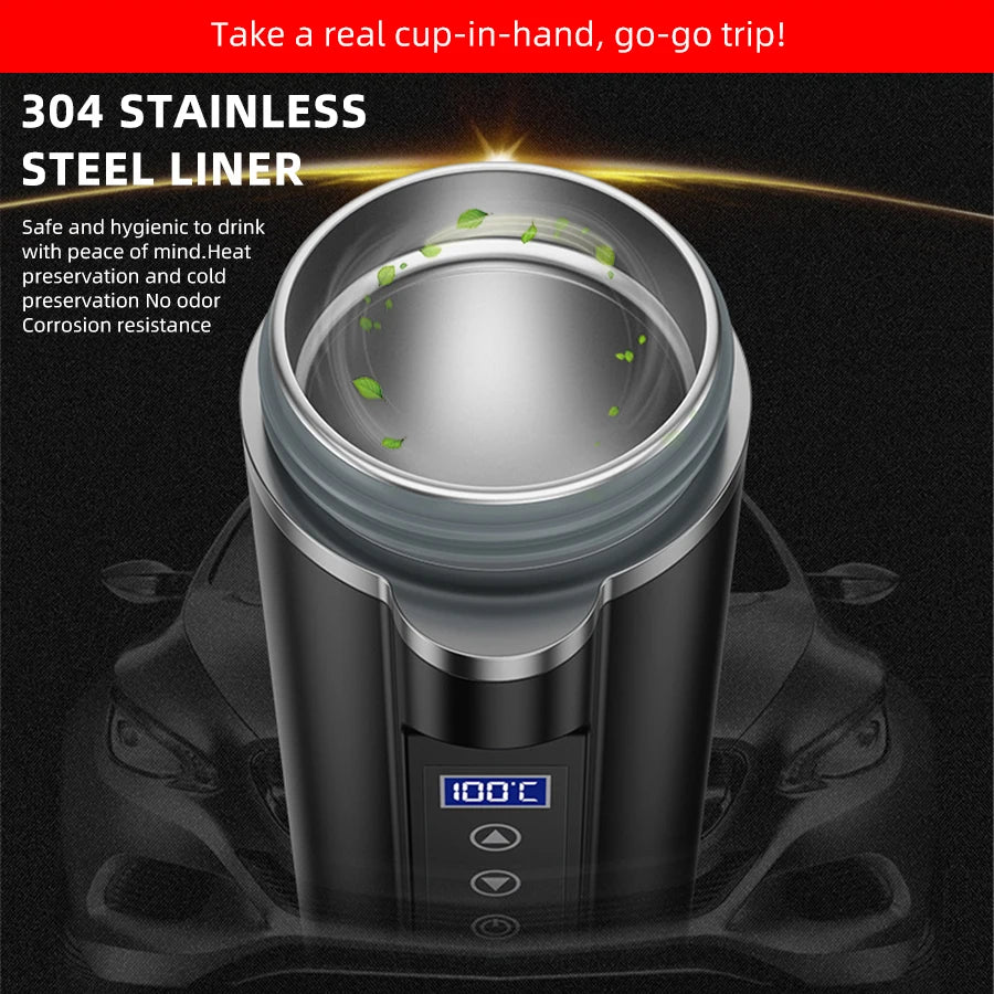 Tasse chauffante pour voiture intelligente de 450ml, couvercle Pop-up 12v 24v, écran tactile, contrôle de la température, tasse à café thermique Portable de voyage en acier inoxydable