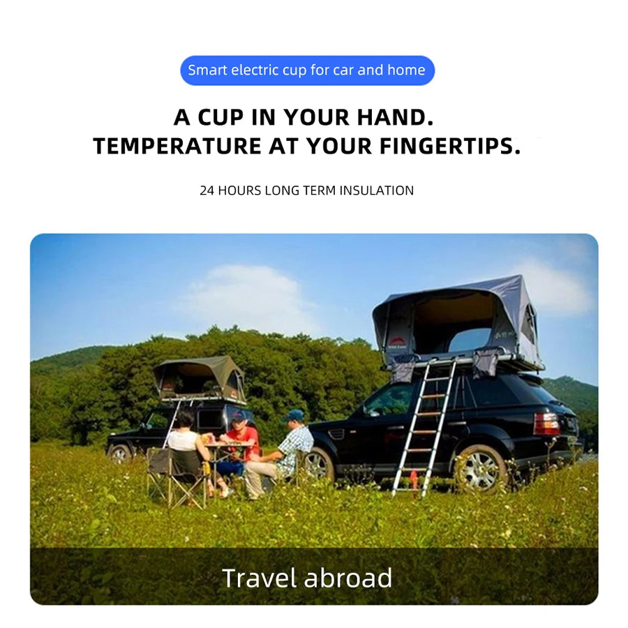 Tasse chauffante pour voiture intelligente de 450ml, couvercle Pop-up 12v 24v, écran tactile, contrôle de la température, tasse à café thermique Portable de voyage en acier inoxydable